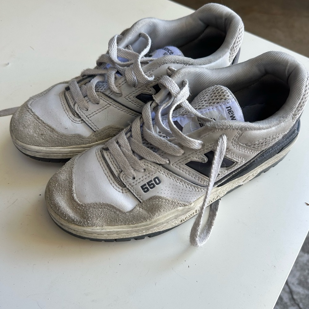 Two pairs of New Balance Kids' White and Gray, Pink and Purple Sneakers